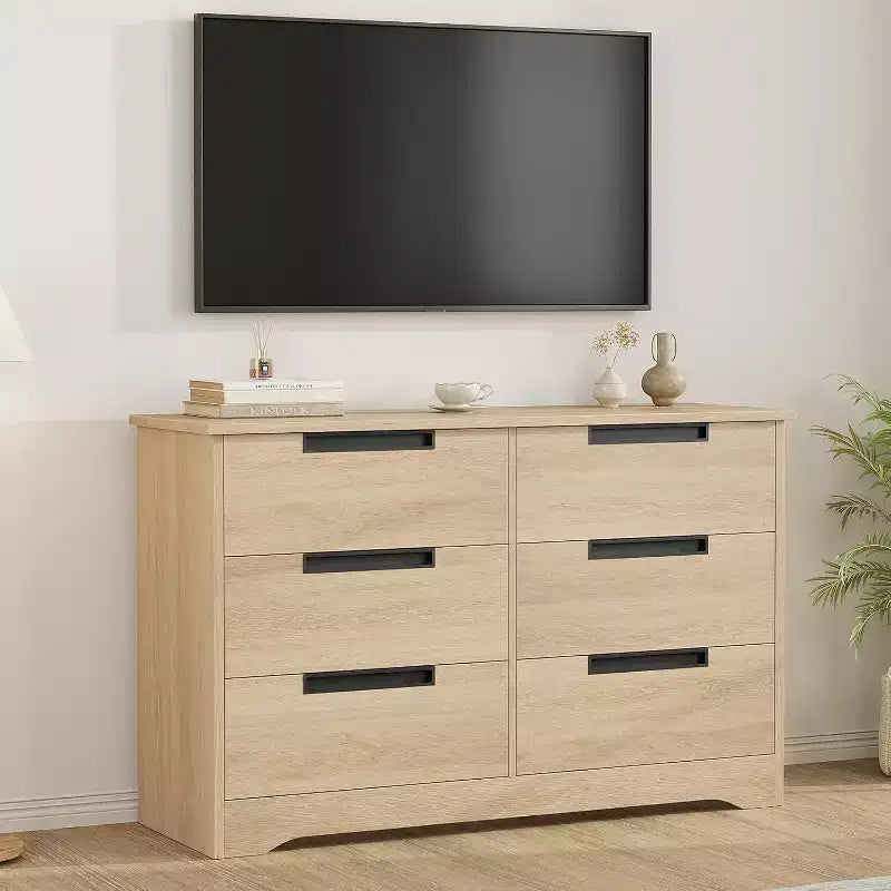 6-Schubladen-Kommode fürs Schlafzimmer, 46,8 Zoll breite Holzkommode mit Griffmulden, Kleiderschrank, TV-Kommode für den Flur