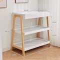 Moderner Wickeltisch mit wasserfester Auflage & 2 Ablagefächern, tragbare Baby-Wickelkommode aus Holz für Neugeborene/Kleinkinder, Holz+Weiß