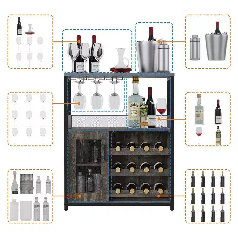 DobleePy Bar-Schränke, Weinschränke, Sideboards, verstellbare Einlegeböden, geeignet für kleine Barschränke in Küchen und Restaurants, Retro-Farbe