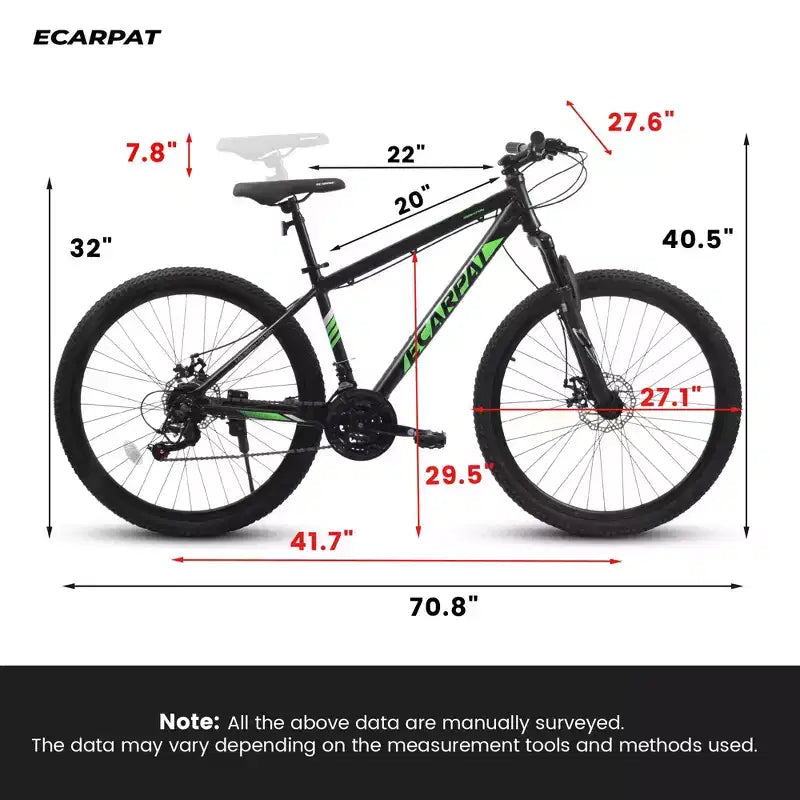 Okak 27-Zoll-Mountainbike mit Federgabel und Aluminiumrahmen, 21-Gang-Dirtbike mit Scheibenbremse, Fahrrad für erwachsene Männer und Frauen