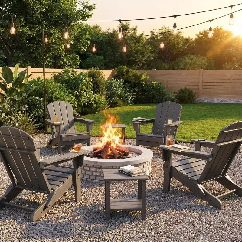 Klappbare Adirondack-Stühle, 4er-Set mit 2 Beistelltischen, moderne Outdoor-Stühle aus HDPE für Terrasse, Veranda, Balkon, Garten und Rasen