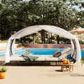 Oaks Aura Outdoor, Sonnenliege mit Polster, Vorhang und buntem Kissen, Lounge-Sessel aus Korbgeflecht, verstellbare Gartenliegen