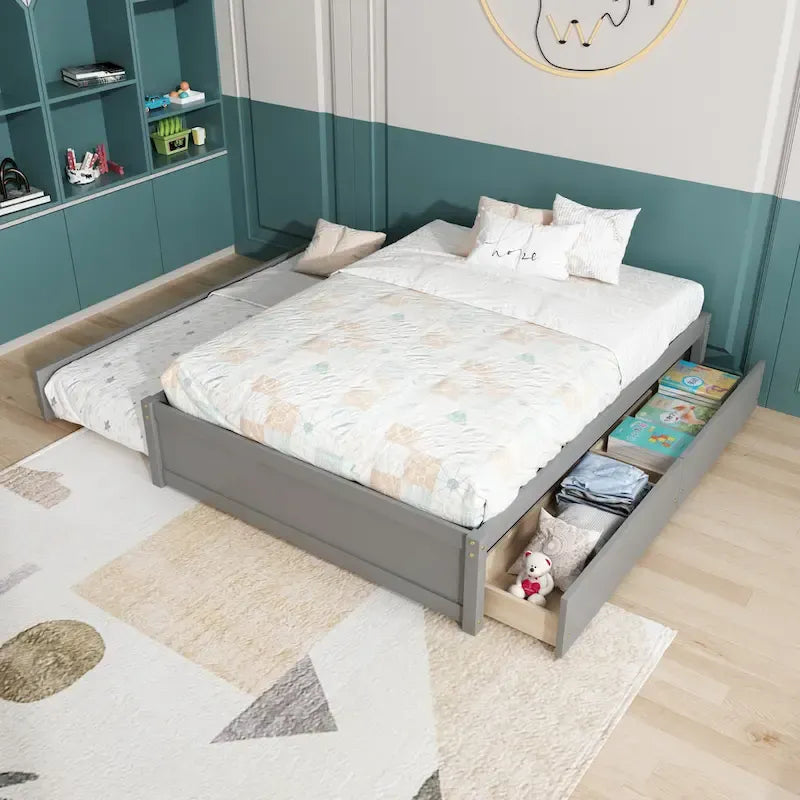 Doppelbett mit Einzelbett-Schiebebett und zwei Schubladen