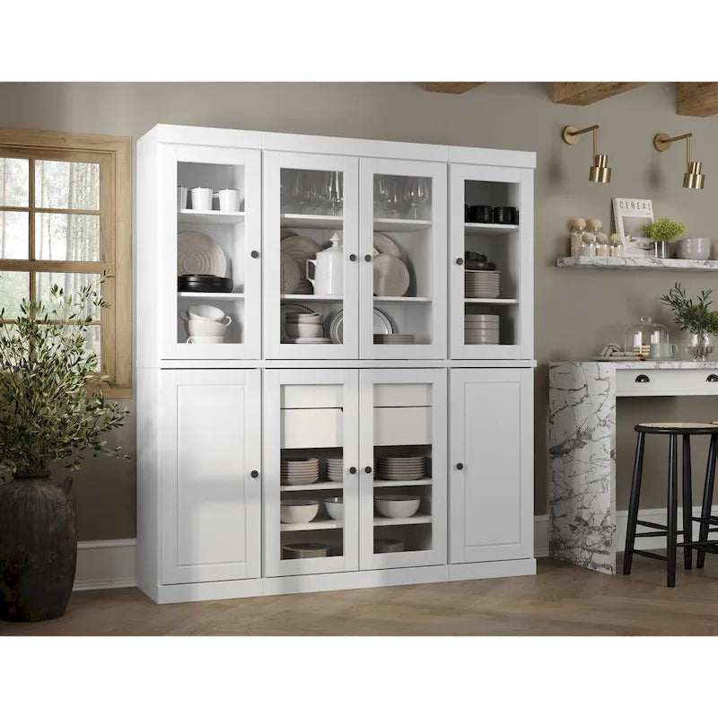 Küchenbuffet aus 100 % Massivholz mit Glas- oder Holztüren und 2-Schubladen-Set, 65 x 71,5