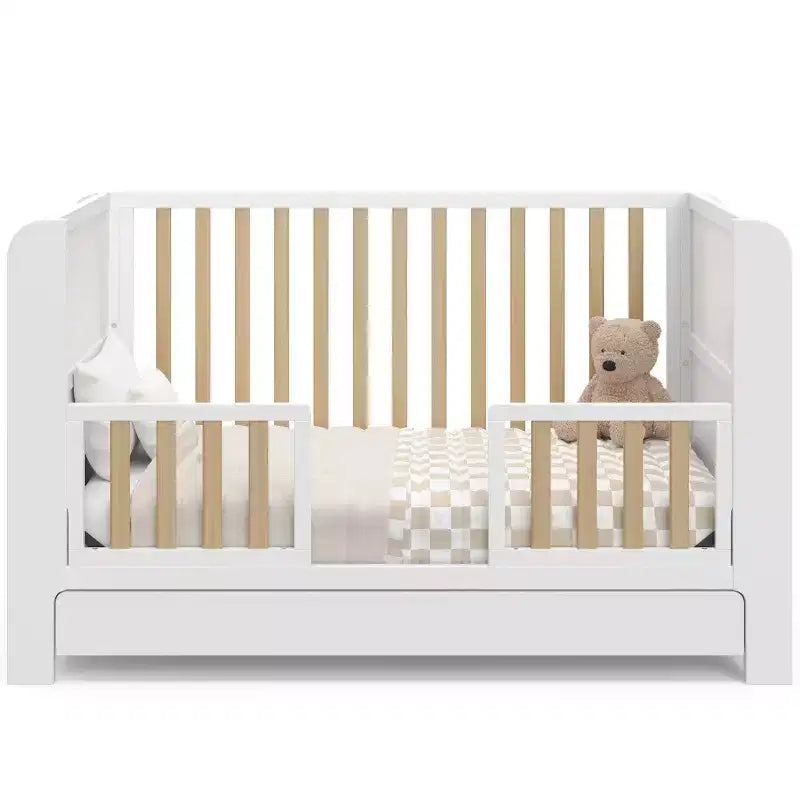 4-in-1 umwandelbares Kinderbett mit Schublade & abnehmbaren Bücherregalen, verstellbarer Matratzenrost