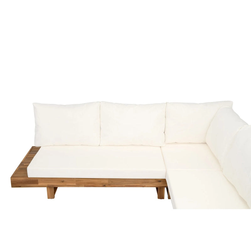 L-förmiges Ecksofa-Set, Terrassen-Sitzgruppe mit Tisch, Lounge-Ecksofa aus Holz, 4-teiliges Outdoor-Sitzgruppen-Set