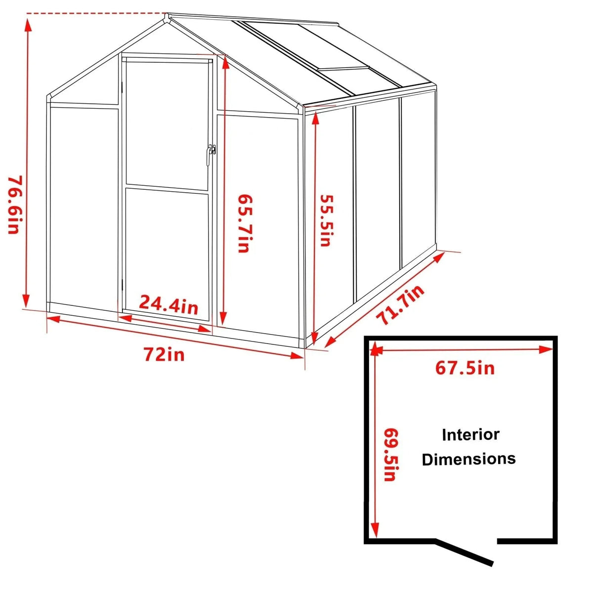 VEIKOUS Aluminium-Gewächshaus-Bausatz mit begehbarem Garten, verstellbarer Dachluke und abschließbarer Tür, Grau