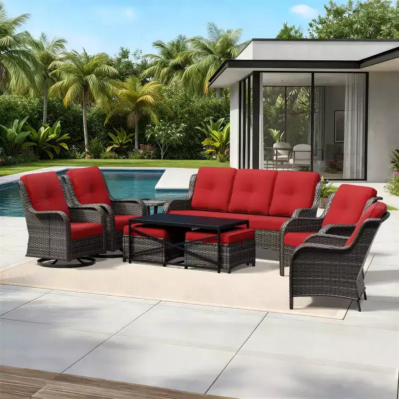 UPTIOT Premium Outdoor-Lounge-Set mit Sofa, Drehstühlen und Fußhocker für ultimativen Komfort und Stil