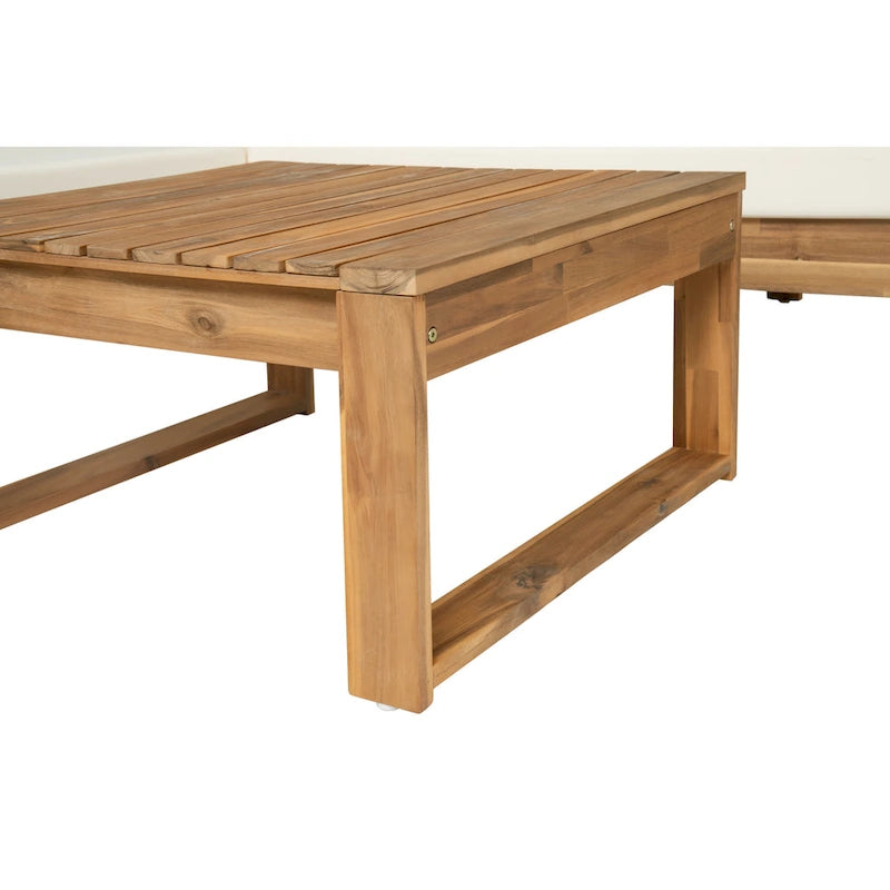 L-förmiges Ecksofa-Set, Terrassen-Sitzgruppe mit Tisch, Lounge-Ecksofa aus Holz, 4-teiliges Outdoor-Sitzgruppen-Set