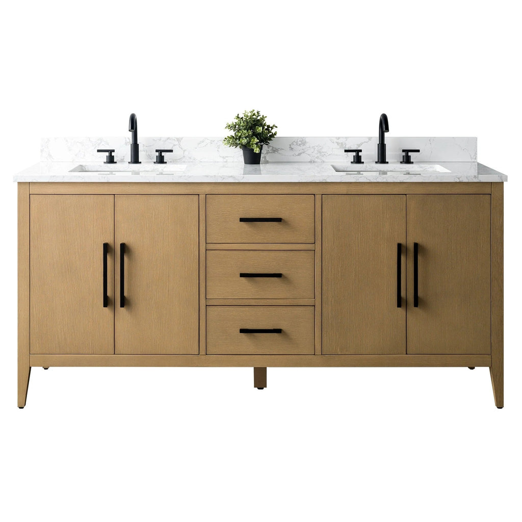 Vanity Art 72 Zoll Badezimmer-Waschtischunterschrank mit Doppelwaschbecken und Kunstmarmorplatte