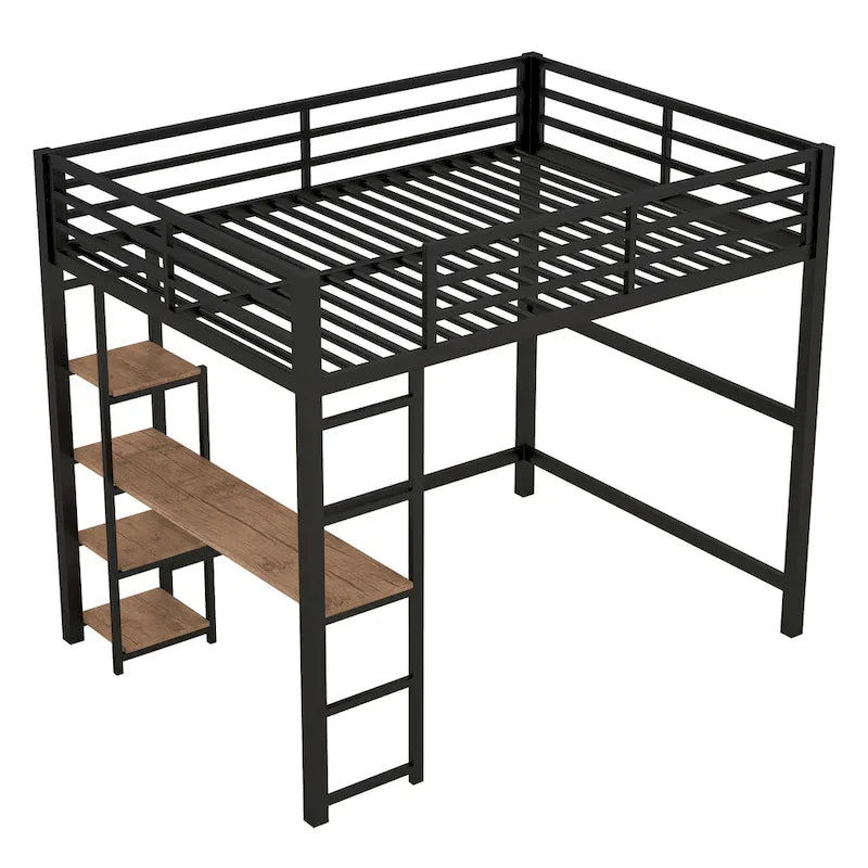 Full-Size-Hochbett aus Metall mit integriertem Schreibtisch und Ablagefächern
