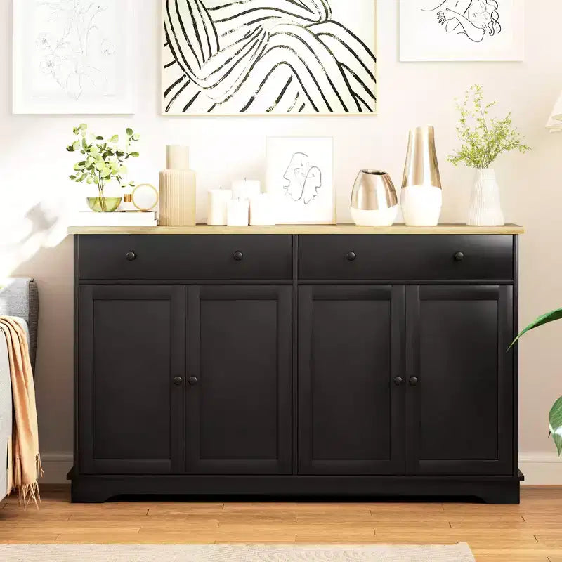 HOMCOM Sideboard-Buffetschrank mit Stauraum, moderner Küchenschrank mit 4 Türen, 2 Schubladen und 2 verstellbaren Einlegeböden, Kaffeebar-Schrank