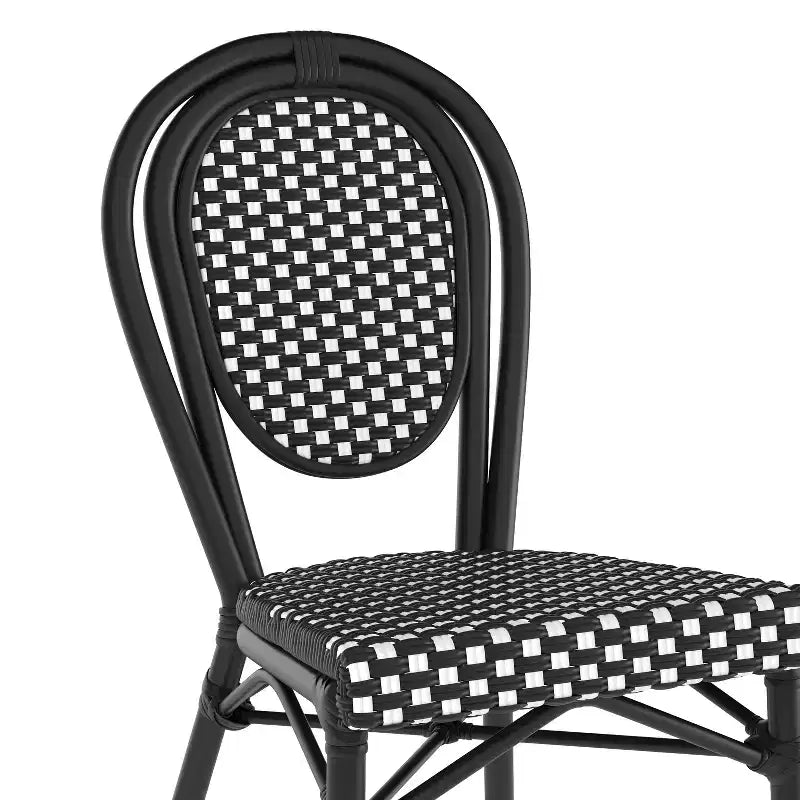 Flash Furniture Lourdes stapelbarer Thonet-Bistrostuhl für den gewerblichen Innen- und Außenbereich, PE-Rattan und Aluminiumgestell