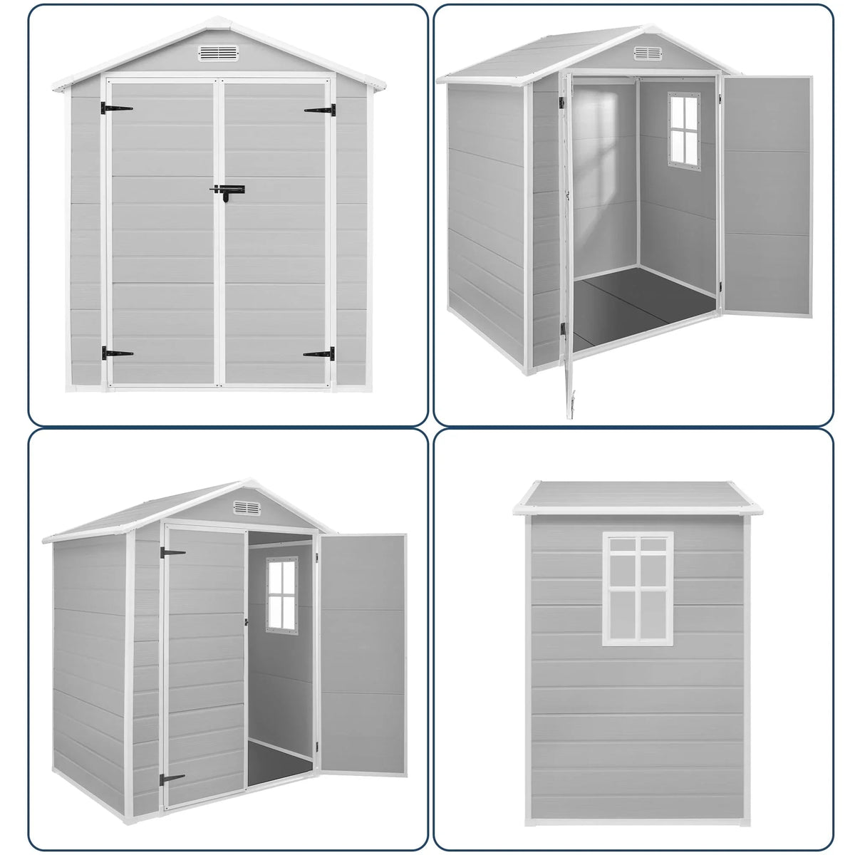 2 x 1,2 m/2 x 2,4 m/2,4 x 1,8 m/2,4 x 3 m Allwetter-Gartenhaus aus Harz mit Bodenplatte, Spire-Geräteschuppen
