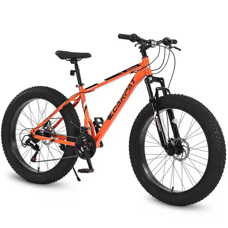 NAYSAYE Fahrrad 26 Zoll Fatbike 21 Gänge Vollsynchronschaltung für Erwachsene und Jugendliche für den Offroad-Einsatz, Orange, 74*25*41