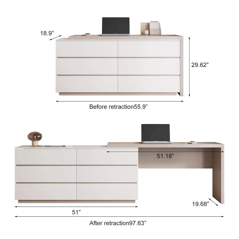97,63  Modernes, erweiterbares Homeoffice-Schreibtisch-Kommoden-Set mit 6 Schubladen