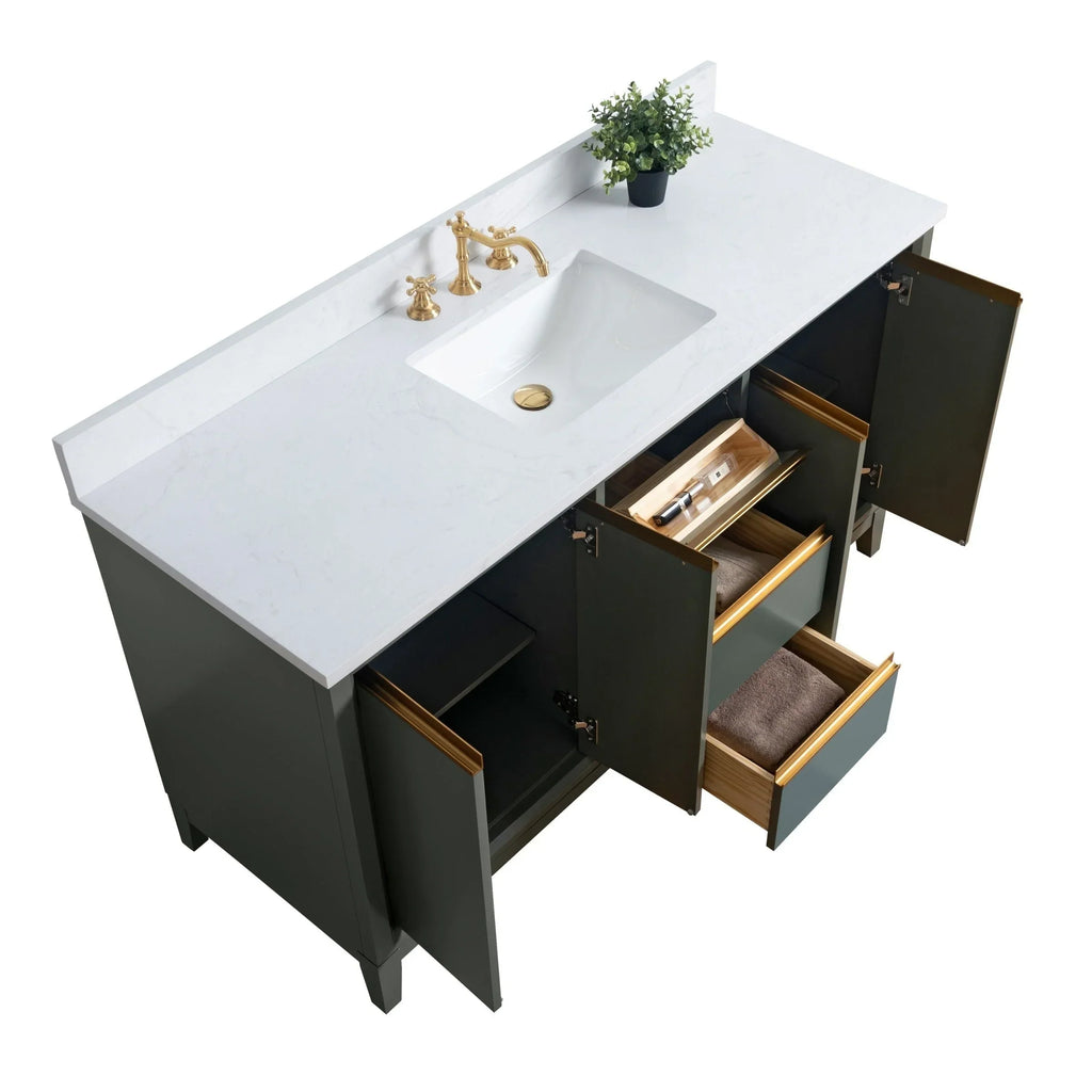 Vanity Art Badezimmerschrank mit Keramikwaschbecken und Platte aus technischem Marmor