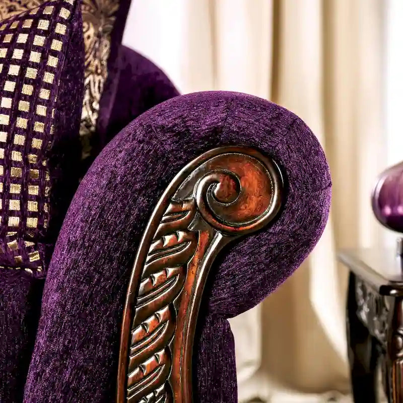 Grendel Traditionelles lila Chenille-Zweisitzer-Sofa mit gerollten Armlehnen von Furniture of America