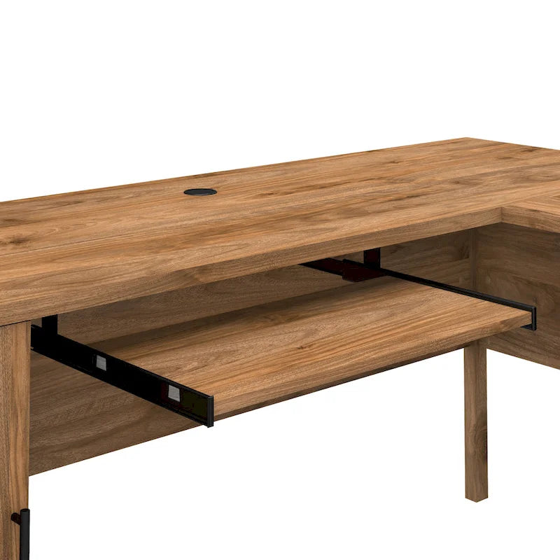 Bush Furniture Somerset 60 Zoll breiter L-förmiger Schreibtisch mit Aufsatzregal und Stauraum