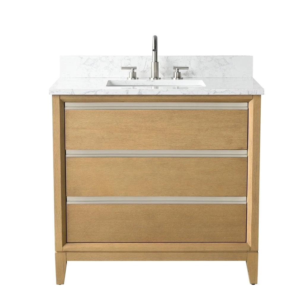 Vanity Art Badezimmerschrank mit Keramikwaschbecken und Platte aus technischem Marmor
