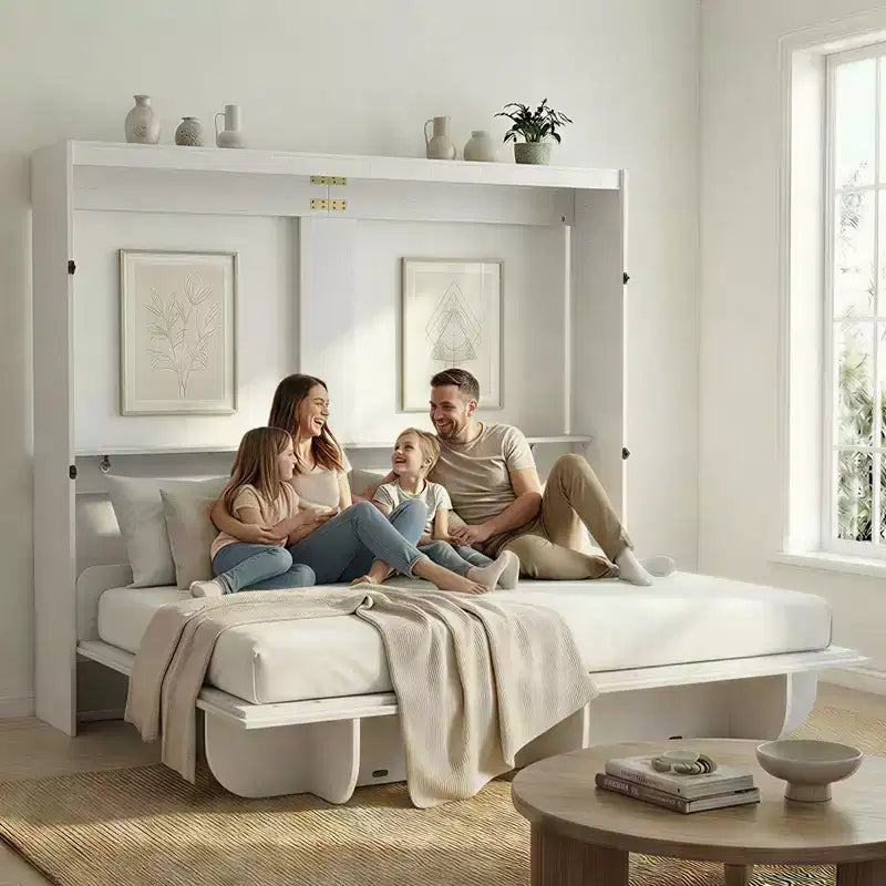 2-in-1 Unsichtbares Murphy-Bett mit Ablagefächern, Queen-Size, Naturholz (Matratze nicht enthalten)