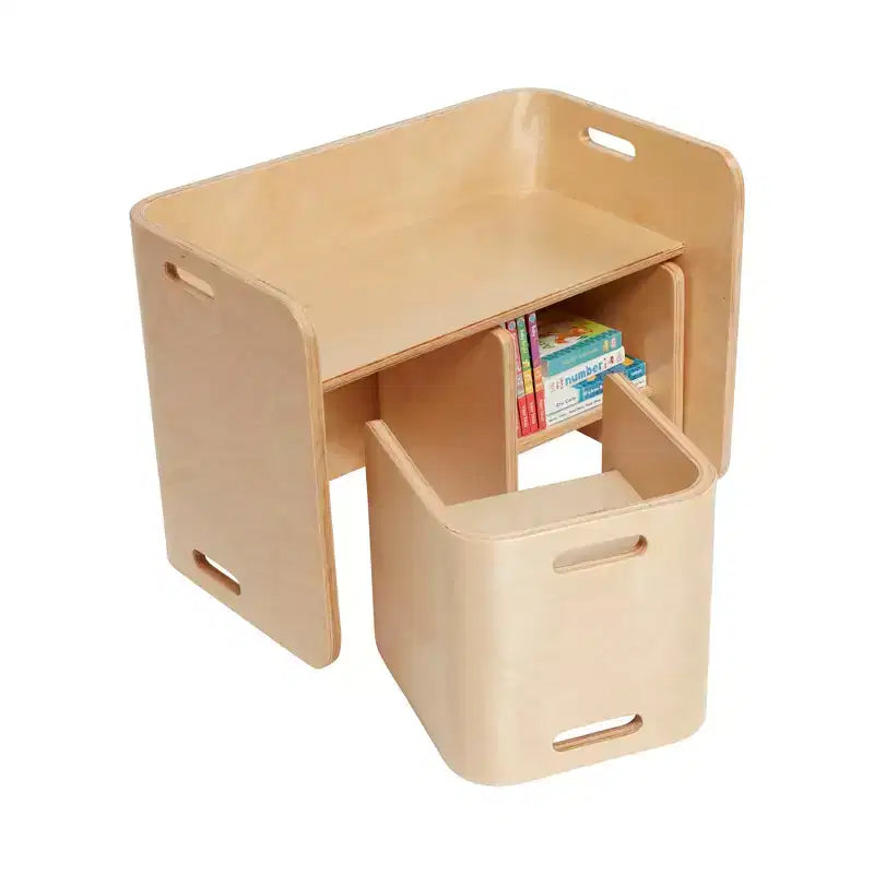 ECR4Kids Premium-Gebogenes-Holz-Mehrzwecktisch- und Stuhlset, Kindermöbel, Natur, 3-teilig