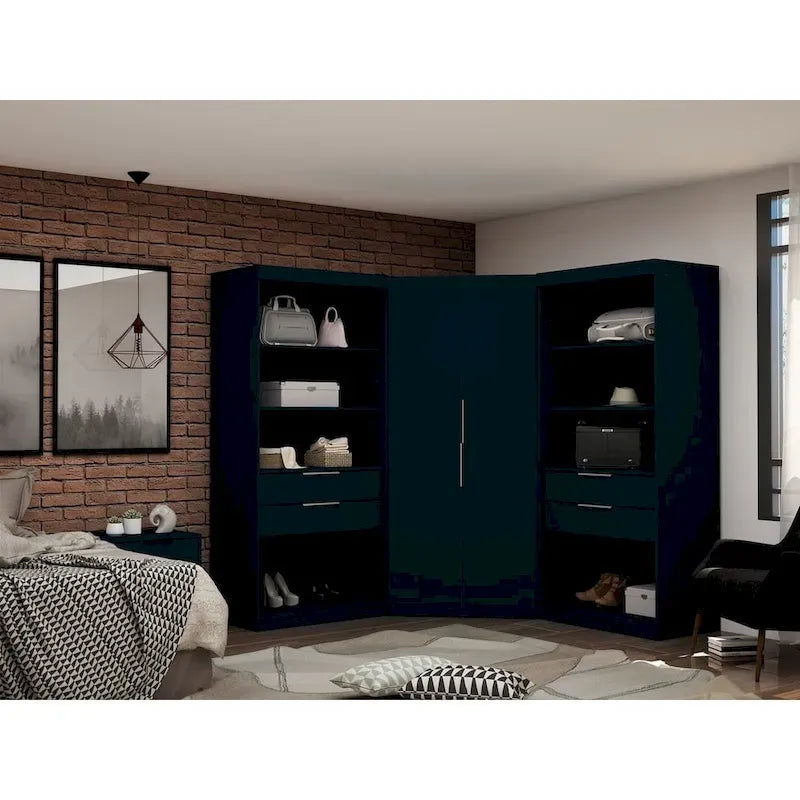 Mulberry 2.0 halb-offenes, 3-teiliges, modernes Eck-Kleiderschrank-Set mit 4 Schubladen