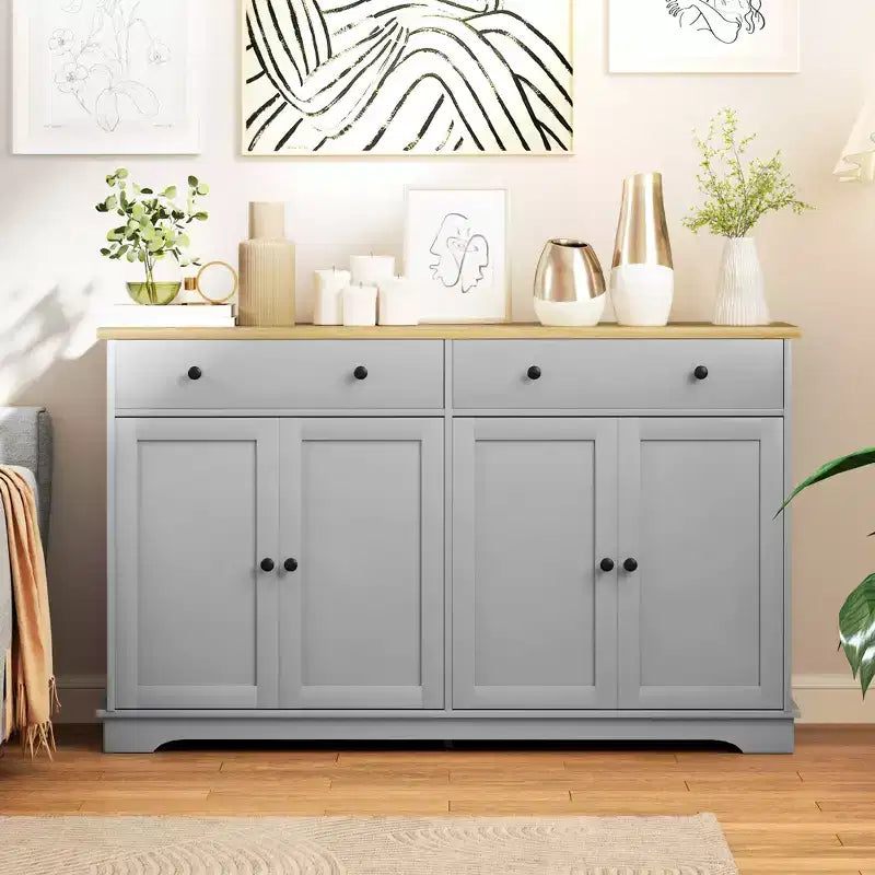 HOMCOM Sideboard-Buffetschrank mit Stauraum, moderner Küchenschrank mit 4 Türen, 2 Schubladen und 2 verstellbaren Einlegeböden, Kaffeebar-Schrank