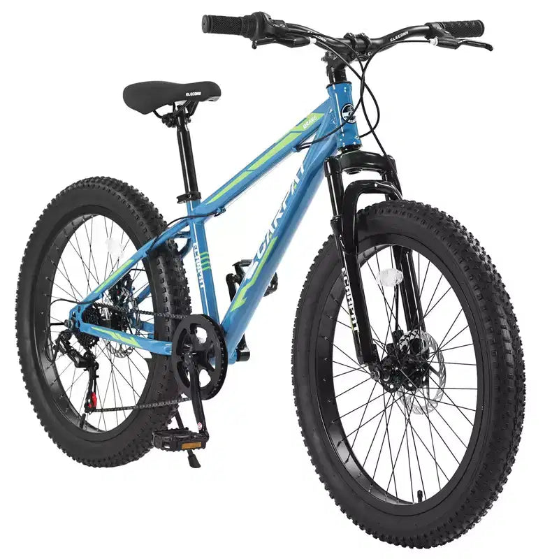 Okak 24-Zoll-Fatbike mit Vordergabel-Federung, 7-Gang-Mountainbike mit Scheibenbremsen und Rahmen aus kohlenstoffreichem Stahl, Trailbike für den täglichen Arbeitsweg