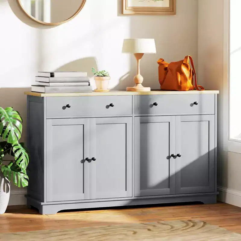 HOMCOM Sideboard-Buffetschrank mit Stauraum, moderner Küchenschrank mit 4 Türen, 2 Schubladen und 2 verstellbaren Einlegeböden, Kaffeebar-Schrank