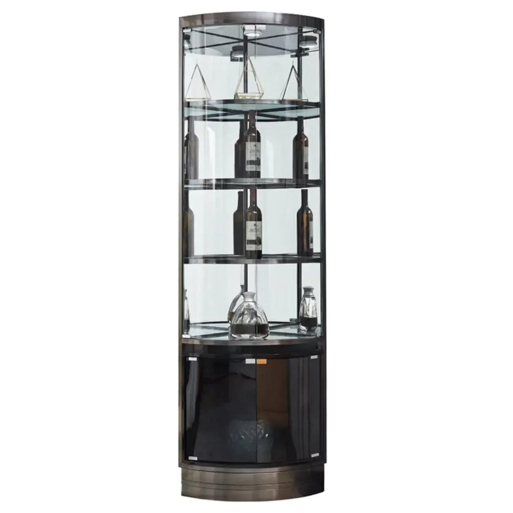 Eck-Weinregal aus Glas und Metall mit mehreren Ablageflächen