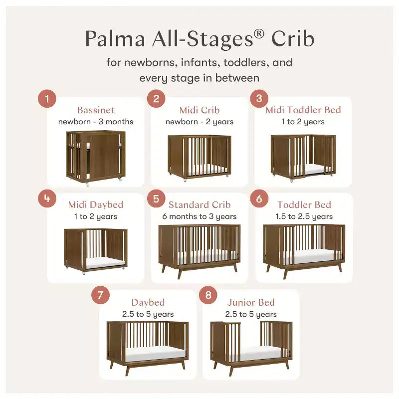 Babyletto Palma 8-in-1 wandelbares Kinderbett für alle Wachstumsphasen mit Beistellbett- und Kleinkindbett-Sets