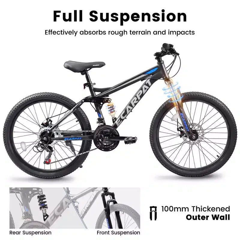 Okak 26-Zoll-Mountainbike mit Scheibenbremsen, 21-Gang-Erwachsenenfahrrad mit robustem Rahmen und doppelter Hinterradfederung, Fahrrad für Stadt- und Straßenfahrten