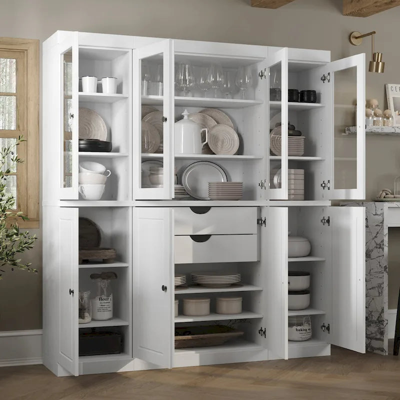 Küchenbuffet aus 100 % Massivholz mit Glas- oder Holztüren und 2-Schubladen-Set, 65 x 71,5