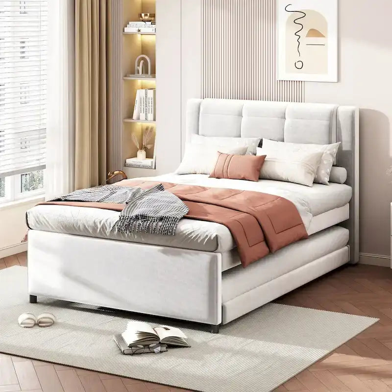 Merax Full-Size-Polster-Plattformbett mit Ausziehbett