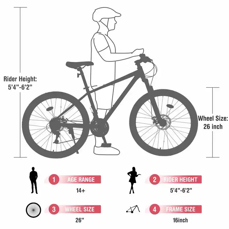 Whisen 26 Zoll Mountainbike mit Federung, 8-Gang-Kettenschaltung, KENDA-Reifen und doppelten Scheibenbremsen
