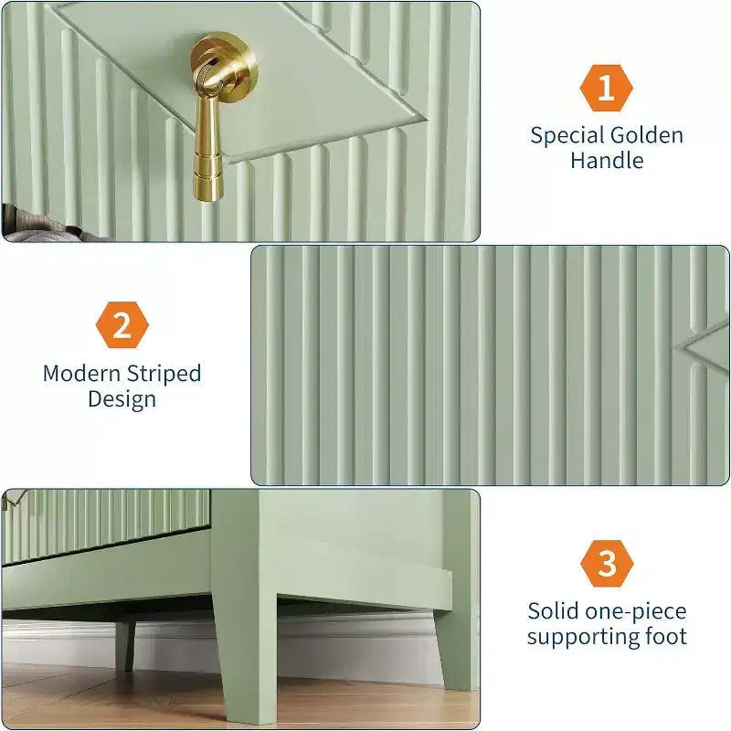 2 Stück geriffelte Holz-Nachttische, 27,5 breit, 3-Schubladen-Kommoden-Set, moderne Beistelltische, Schubladenschrank für Schlafzimmer und Wohnzimmer