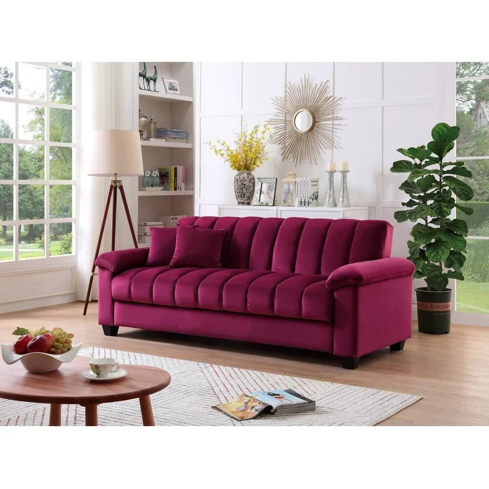 Wandelbares Schlafsofa für das Wohnzimmer mit stoffbezogener Rückenlehne in Rillenoptik
