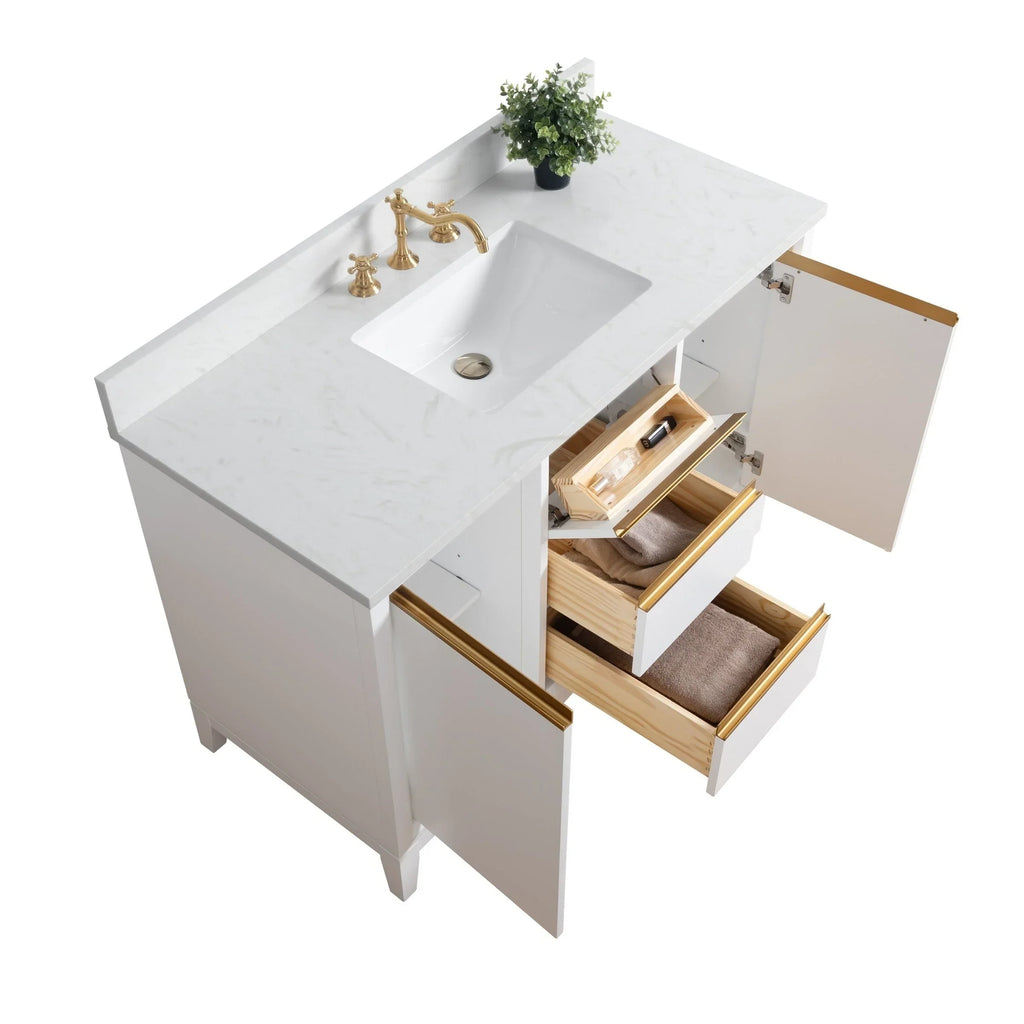 Vanity Art Badezimmerschrank mit Keramikwaschbecken und Platte aus technischem Marmor