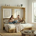 2-in-1 Unsichtbares Murphy-Bett mit Ablagefächern, Queen-Size, Naturholz (Matratze nicht enthalten)