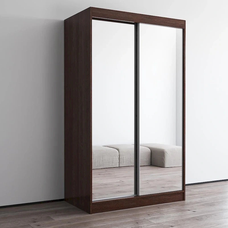 Spiegel-Kleiderschrank mit 2 Türen in Hochglanz-Optik | 120 oder 150 cm breit