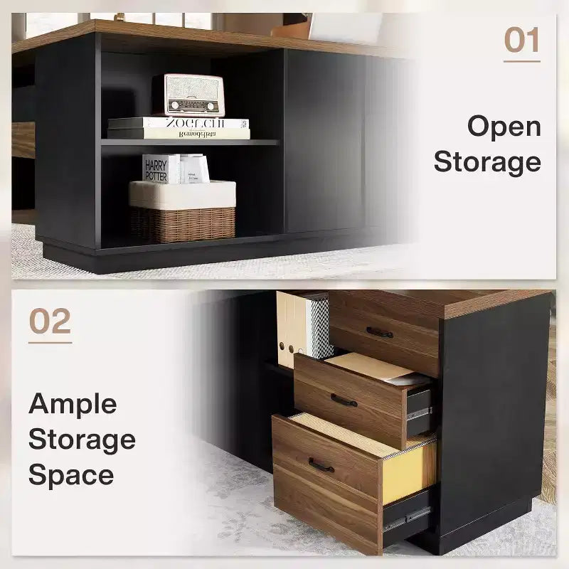 Lantine Modern 78 L-förmiger Chefschreibtisch mit Schubladen und seitlichem Aktenschrank