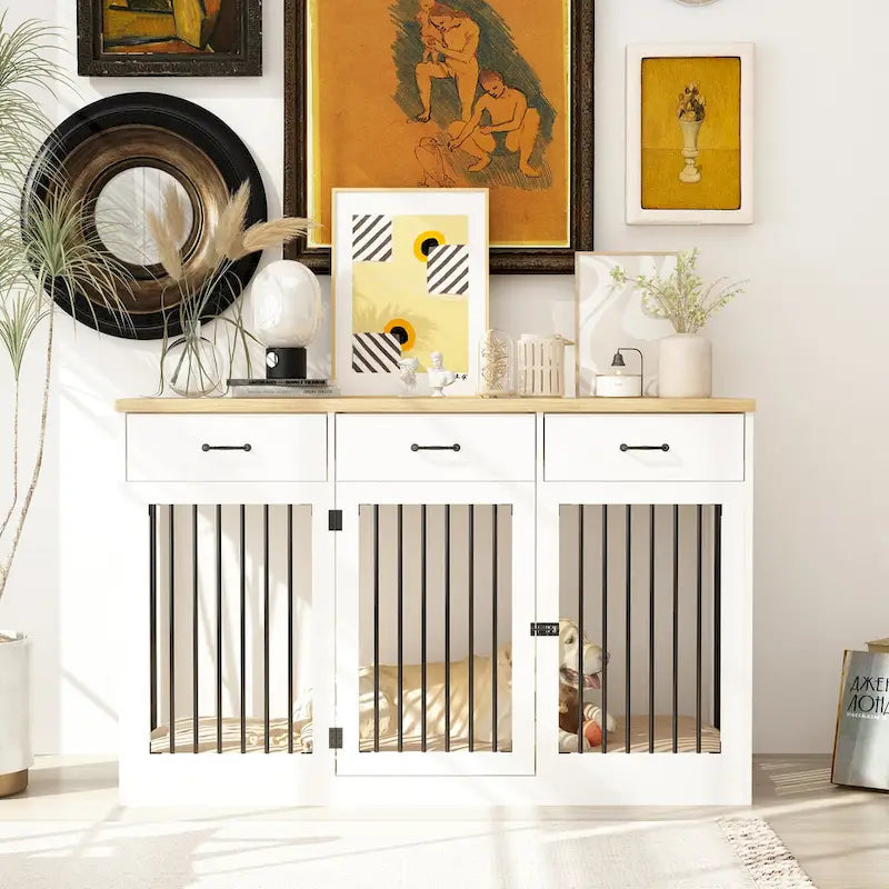 Moderne Hundebox für große Hunde mit Staufächern – elegantes Espresso-Finish