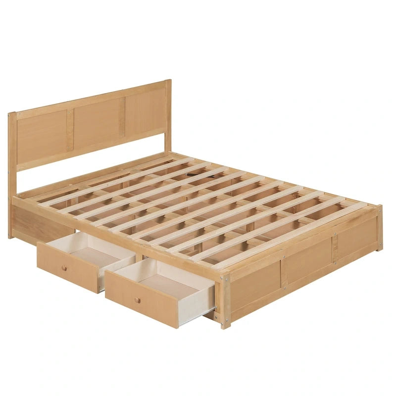 Holz-Plattformbett mit Stauraum und 2 Schubladen
