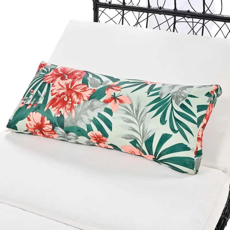 Oaks Aura Outdoor, Sonnenliege mit Polster, Vorhang und buntem Kissen, Lounge-Sessel aus Korbgeflecht, verstellbare Gartenliegen