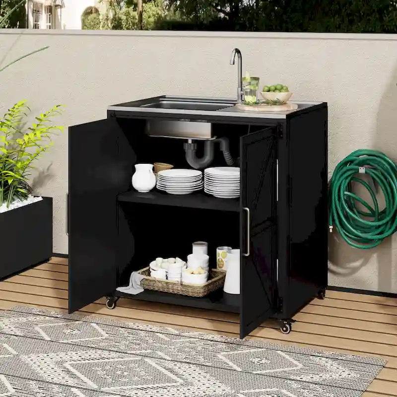 Mobile Outdoor-Spüle, modulare Terrassen-Spülstation mit Schrank