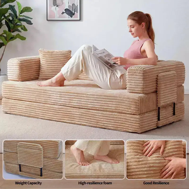 80,7" 5-in-1 ausklappbares Schlafsofa ??Kordsamt, 544 kg, keine Montage erforderlich