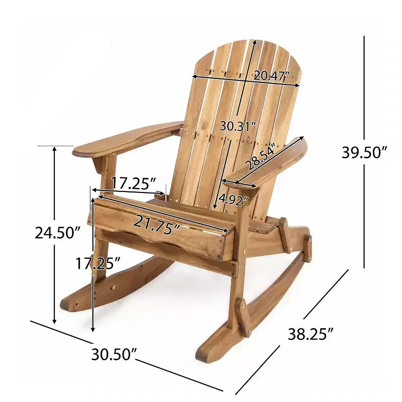 Okak Rustikaler Adirondack-Schaukelstuhl, Premium Akazienholz-Akzentstuhl, 1 Stk., Outdoor-Relaxsessel für Veranda, Garten & Hinterhof, Natur