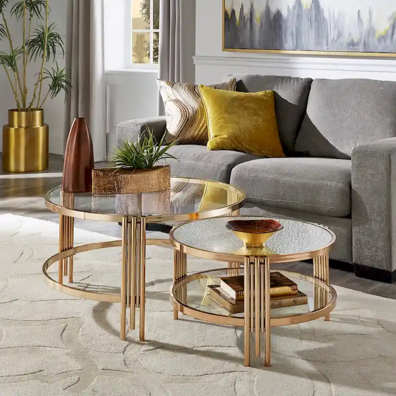 Bruges Couchtisch mit Strukturglas, champagnergoldenes Finish, mit Ablage von iNSPIRE Q Bold