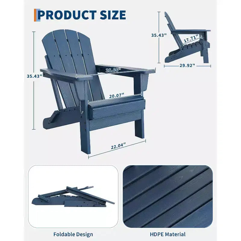 Klappbare Adirondack-Stühle, 4er-Set mit 2 Beistelltischen, moderne Outdoor-Stühle aus HDPE für Terrasse, Veranda, Balkon, Garten und Rasen